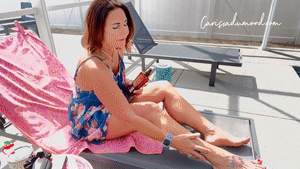 www.carissadumond.com - Carissa lying out in the sun gives herself a full-body suntan lotion rub down thumbnail